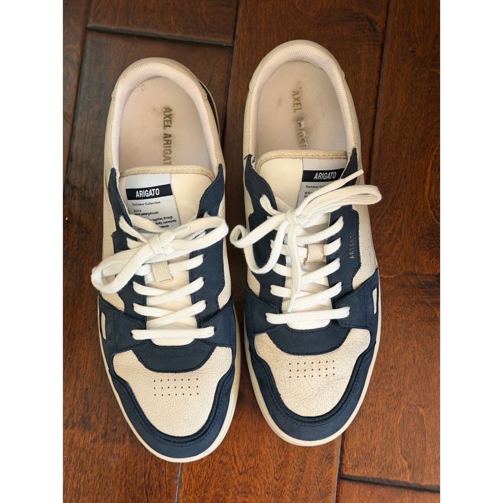 Axel Arigato Dice Lo Sneakers Mens 11 Cream Navy Blue Leather Low Top Trainers - Picture 8 of 14